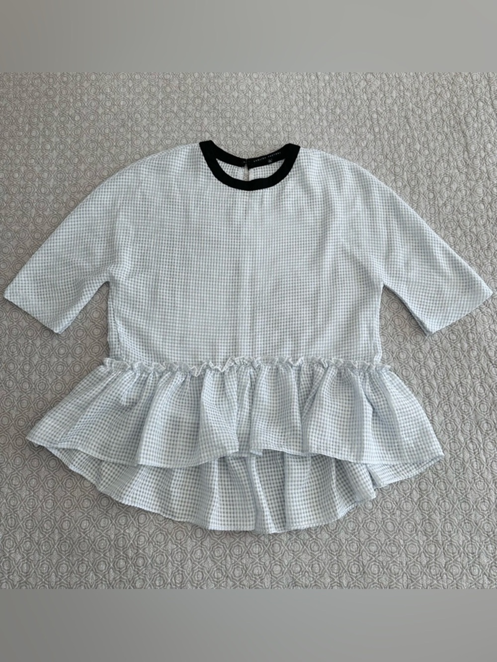 English Factory Gingham Blue & White Ruffle Peplum Top Size S - Picture 2 of 11